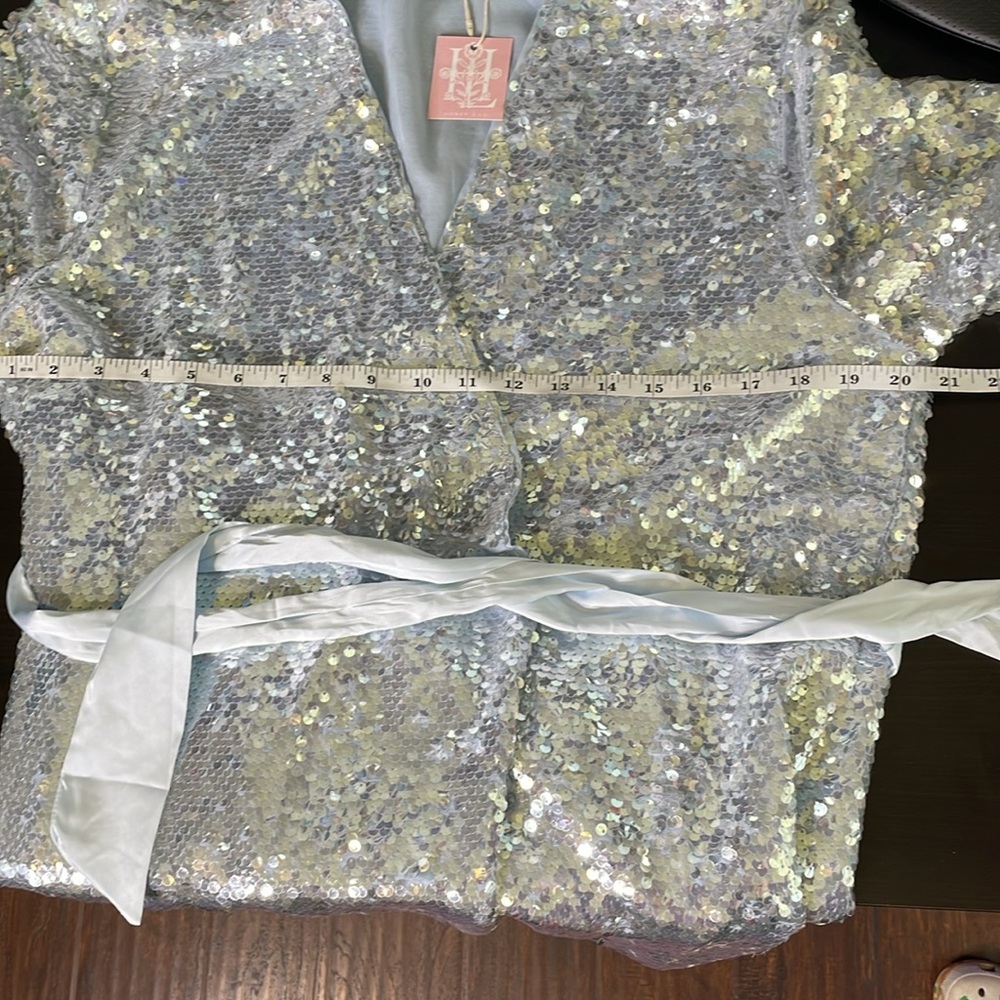 Mable Viva Las Vegas Sequin Wrap Mini Dress Light Blue Size Medium NWT - Picture 13 of 15